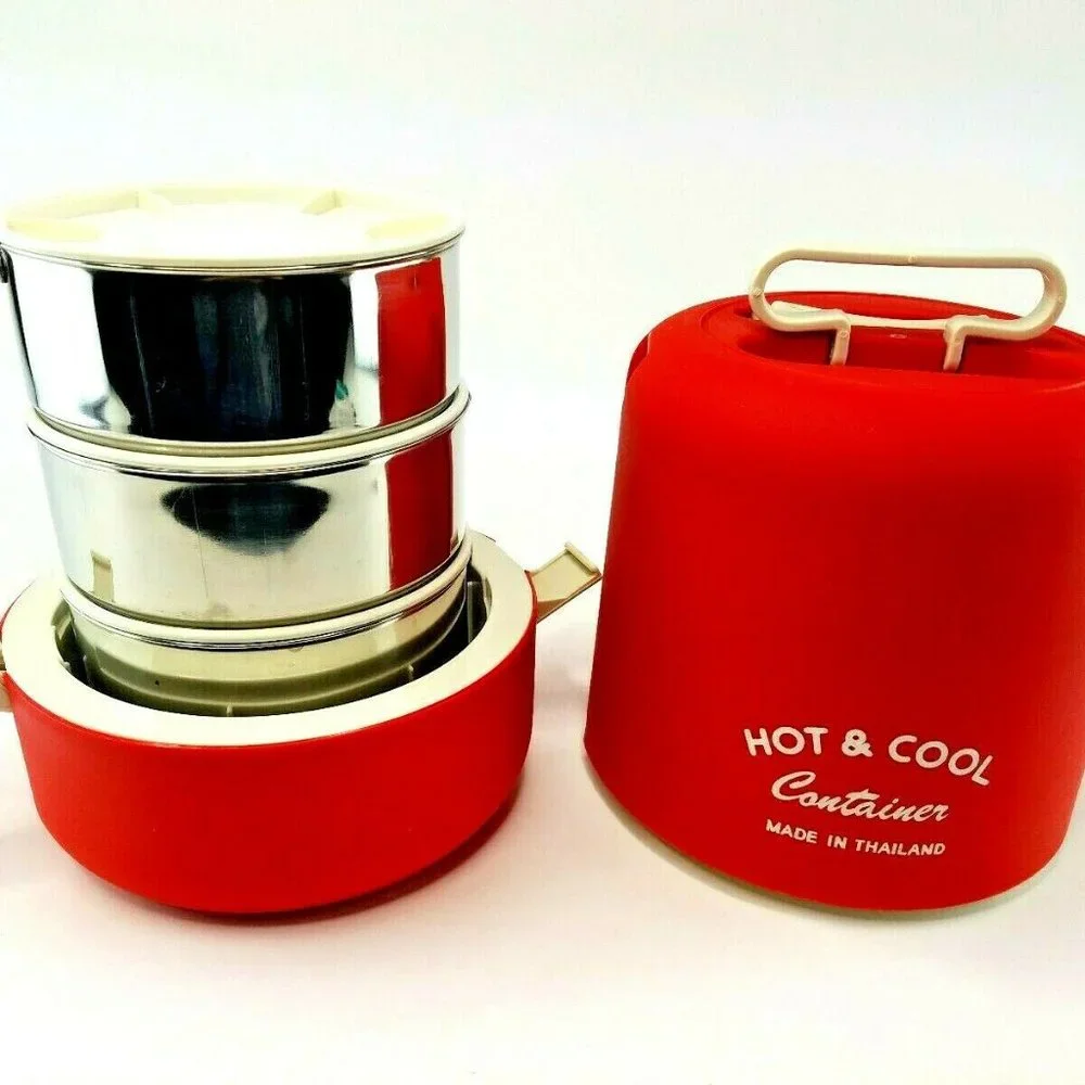 Vintage LILLIAN VERNON Hot & Cool 3 Metal Cooking Lunchbox Picnic Travel Kit